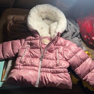 Michael Kors Hooded Fleece Lined Puffer Coat Jacket Girls 2T | Pink White